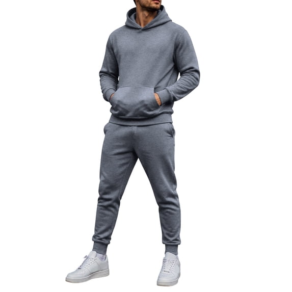 Rexolia Men's 2-Piece Plain Pullover Hoodie and Sweatpants Set Heavyweight Solid Color Dark Gray L