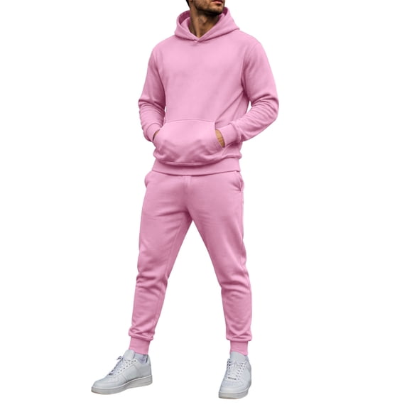 Rexolia Men's 2-Piece Plain Pullover Hoodie and Sweatpants Set Heavyweight Solid Color Light pink M