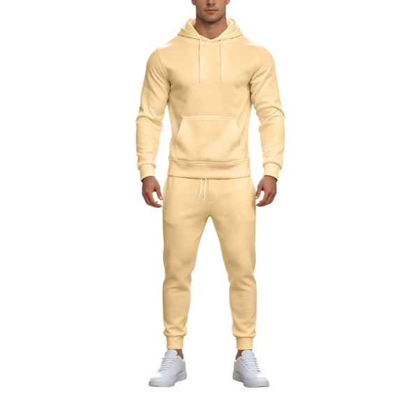 Rexolia Men's Active 2-Piece Hoodie and Jogger Set Relaxed Fit for Sports Beige L