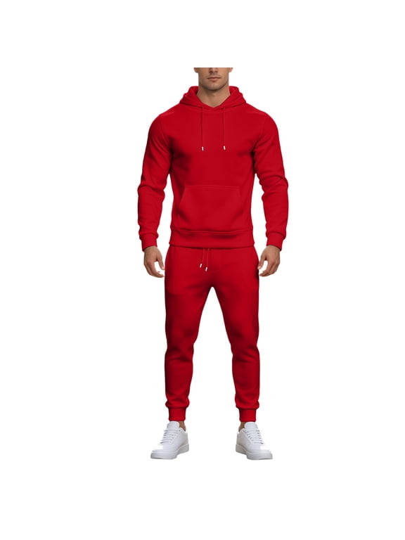 Men's Active 2-Piece Hoodie and Jogger Set Relaxed Fit for Sports Red XL