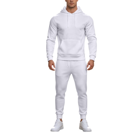 Rexolia Men's Active 2-Piece Hoodie and Jogger Set Relaxed Fit for Sports White 3XL