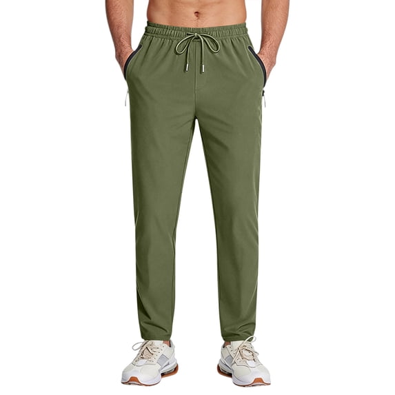 Rexolia Men's Athletic Golf Stretch Pants Lightweight Quick Dry UPF 50 Drawstring Daily Army Green 3XL