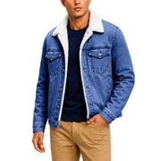 Rexolia Men s Brushed Fleece Lined Denim Trucker Jacket Warm Winter Button Front Outdoor Dark Blue 3XL