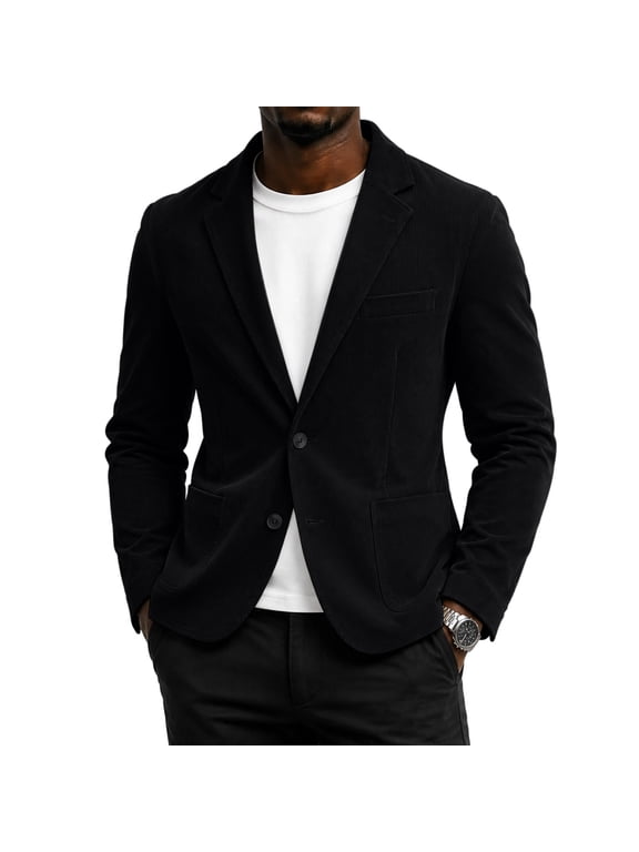 Men’s Corduroy Blazer Jacket Vintage Button Down Casual Work Wear Notch Lapel Black L