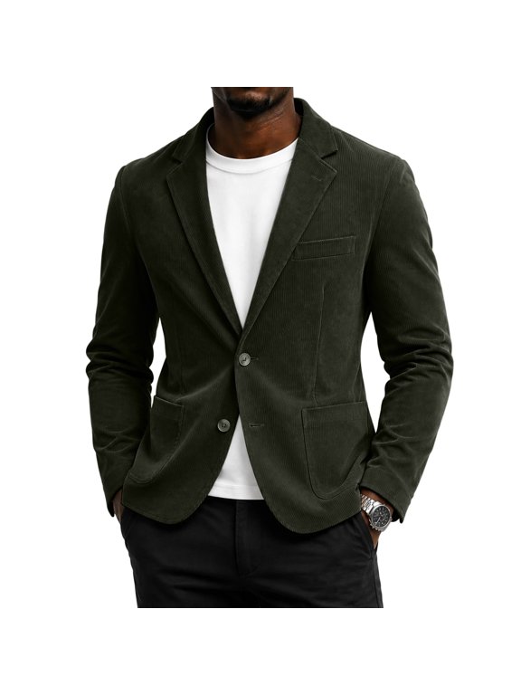 Men’s Corduroy Blazer Jacket Vintage Button Down Casual Work Wear Notch Lapel Green 2XL