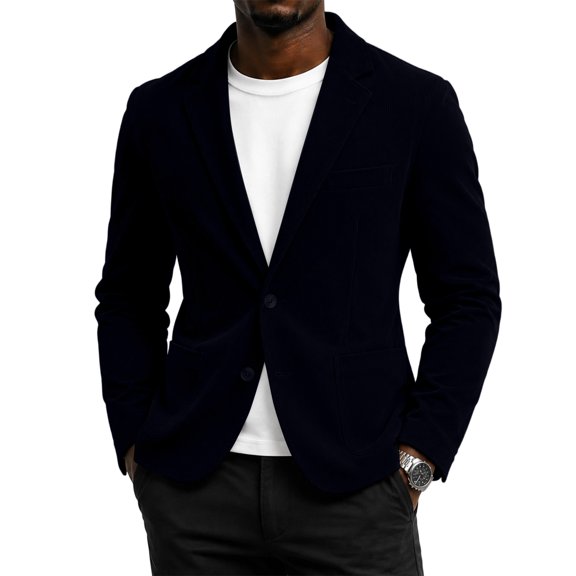 Rexolia Men’s Corduroy Blazer Jacket Vintage Button Down Casual Work Wear Notch Lapel Navy 3XL