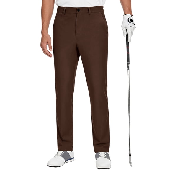 Rexolia Men's Golf Pants Stretch Quick Dry Lightweight Work Dress Pants with Pockets Brown XL