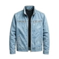 thumbnail image 1 of Rexolia Men’s Jacket Slim Fit Washed Fabric Multi Pocket Workwear Stand Collar Zip Blue 2XL, 1 of 5
