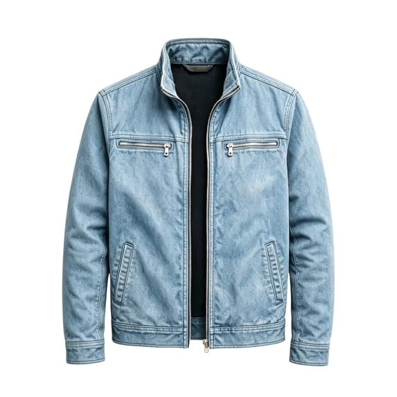Rexolia Men’s Jacket Slim Fit Washed Fabric Multi Pocket Workwear Stand Collar Zip Blue 2XL