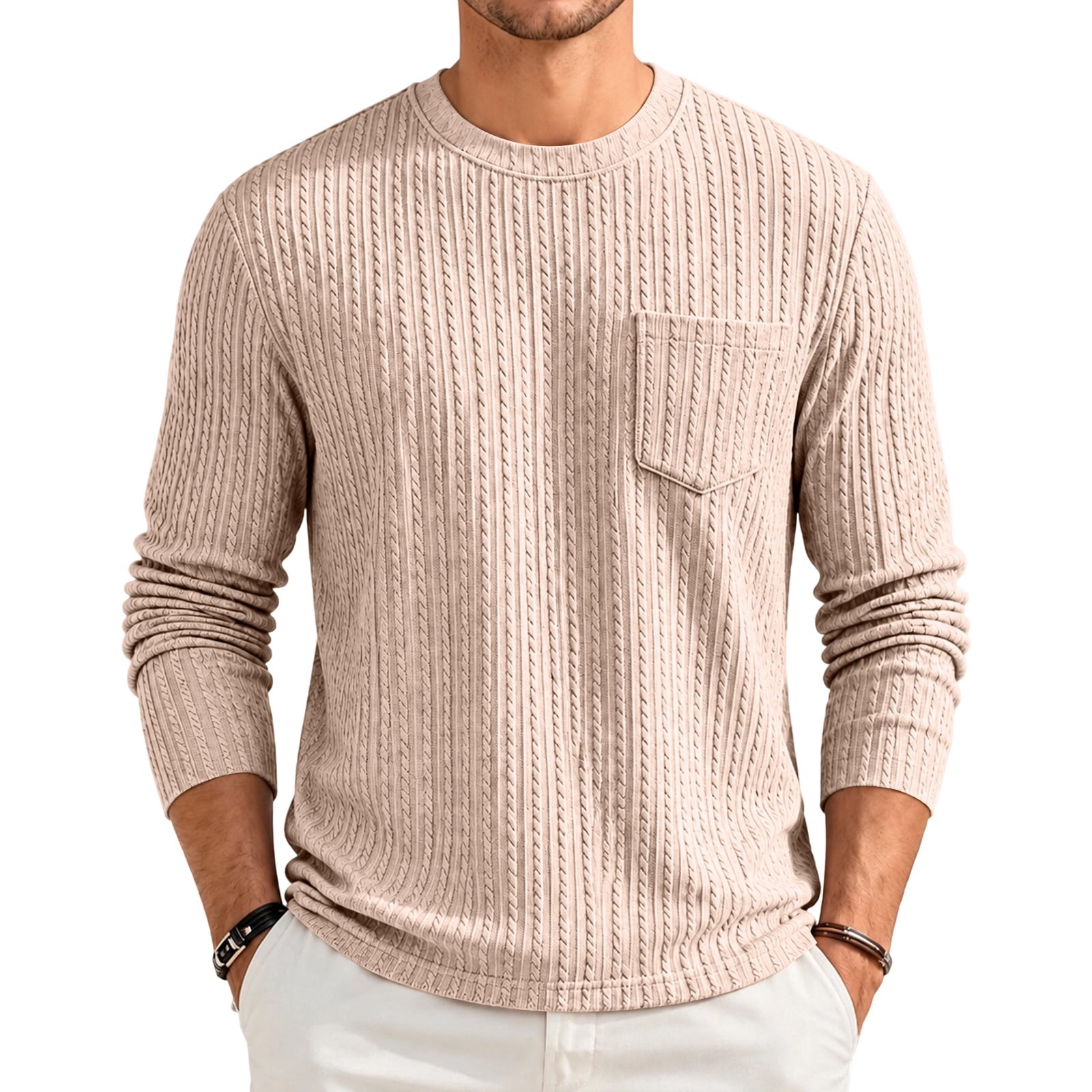 Rexolia Men’s Long Sleeve Crewneck Sweater Knit Chest Pocket Regular ...