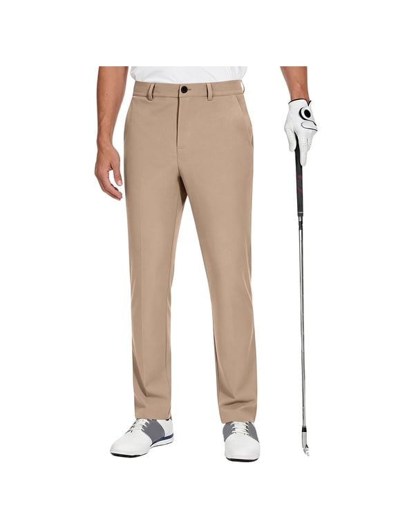 Men's Slim Fit Tapered Golf Pants Stretch Lightweight Moisture Wicking Casual Work Khaki L
