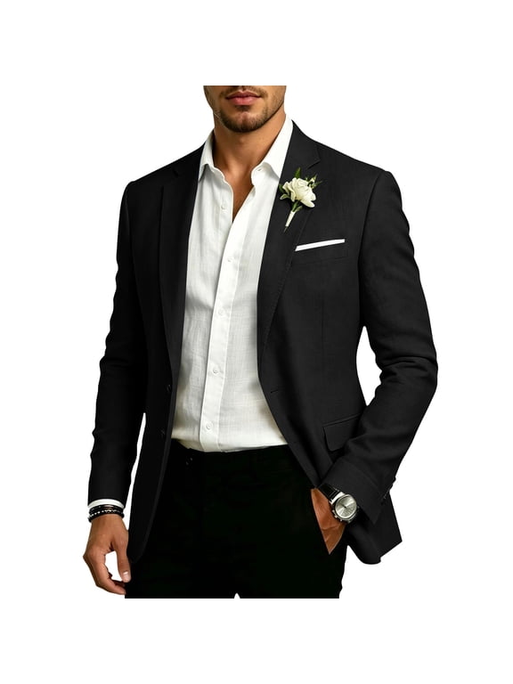Men’s Sport Coat Slim Fit Two Button Notch Lapel Lightweight Breathable Flap Pockets Black M