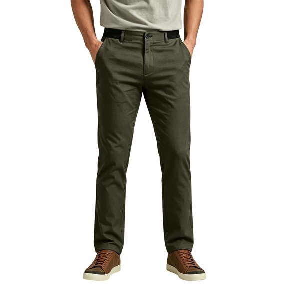 Rexolia Men's Stretch Straight Fit Twill Pants Flat Front Belt Loops Casual Work Golf Army Green XS