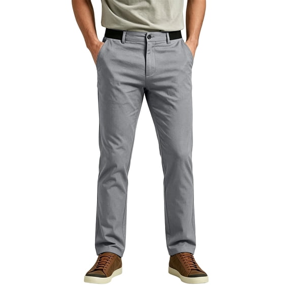 Rexolia Men's Stretch Straight Fit Twill Pants Flat Front Belt Loops Casual Work Golf Dark Gray L