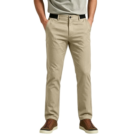 Rexolia Men's Stretch Straight Fit Twill Pants Flat Front Belt Loops Casual Work Golf Khaki XL