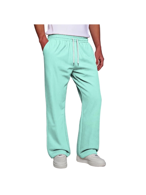 Men’s Sweatpants Drawstring Elastic Waist Relaxed Fit Straight Leg Daily Wear Cyan 3XL