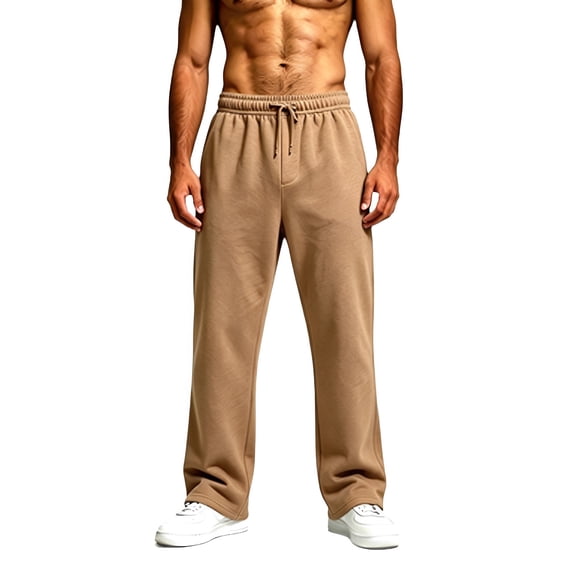 Rexolia Men's Sweatpants Straight Leg Open Bottom Soft Stretch Drawstring Waist Athletic Casual Camel XL