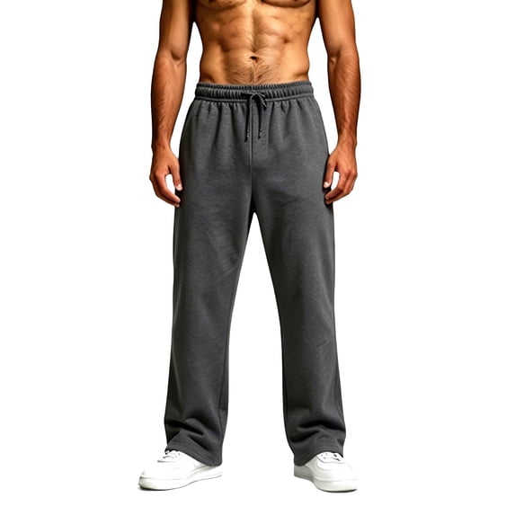 Rexolia Men's Sweatpants Straight Leg Open Bottom Soft Stretch Drawstring Waist Athletic Casual Dark Gray L