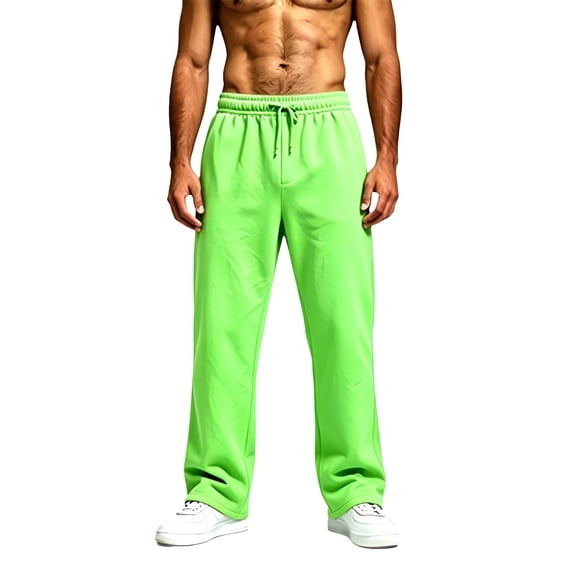 Rexolia Men's Sweatpants Straight Leg Open Bottom Soft Stretch Drawstring Waist Athletic Casual Green 2XL