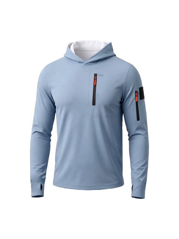 Men’s UPF 50 Full Zip Hoodie Jacket Lightweight Sun Protection Fishing Hiking Golf Shirt Blue S
