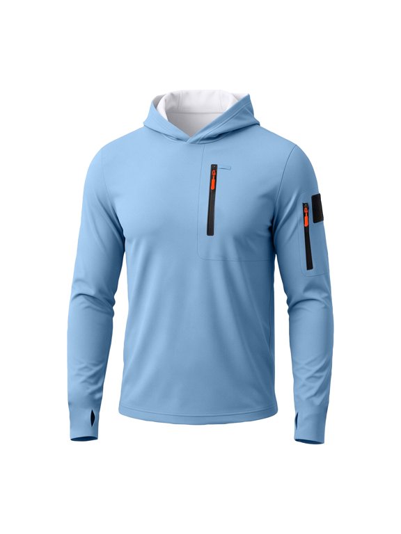 Men’s UPF 50 Full Zip Hoodie Jacket Lightweight Sun Protection Fishing Hiking Golf Shirt Sky Blue XL