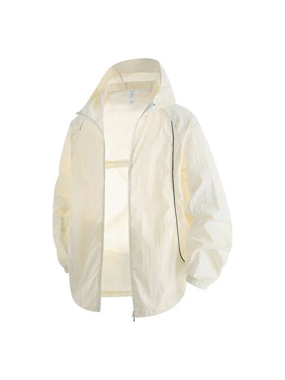 Men’s UPF 50 Full Zip Hoodie Jacket Lightweight Sun Protection Fishing Hiking Performance Beige L