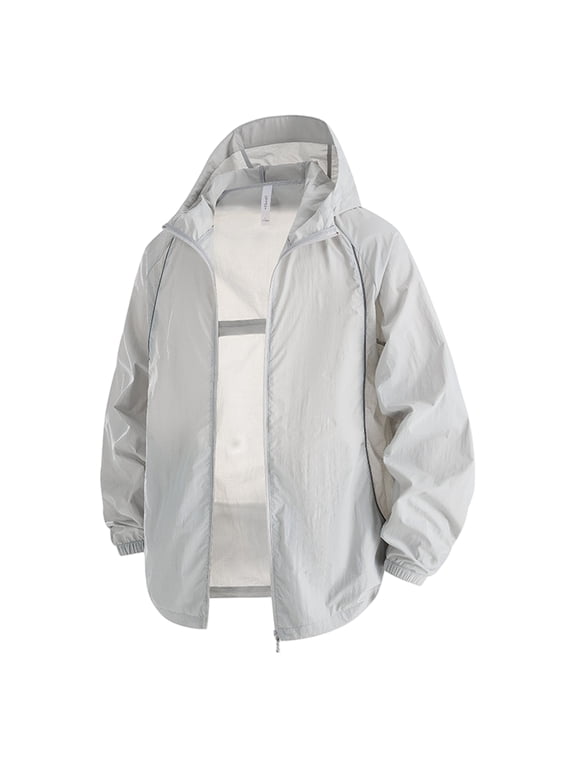 Men’s UPF 50 Full Zip Hoodie Jacket Lightweight Sun Protection Fishing Hiking Performance Light Gray L