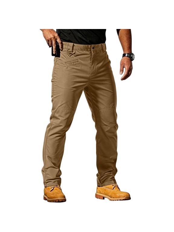 Men’s Water Resistant Ripstop Straight Leg Pants Multi Pocket Lightweight Work Hiking Brown L