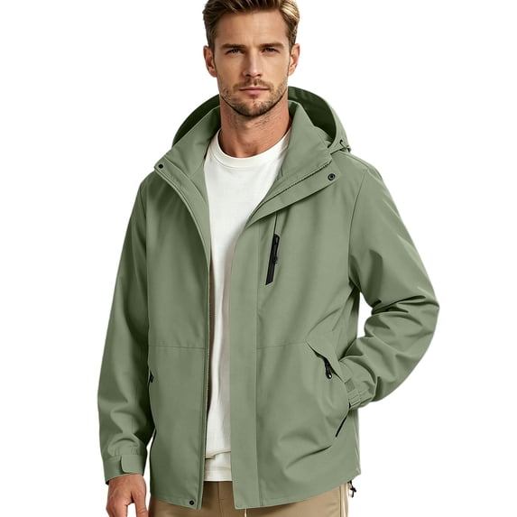 Rexolia Men’s Waterproof Rain Jacket Hooded Lightweight Breathable Packable Outdoor Hiking Green L