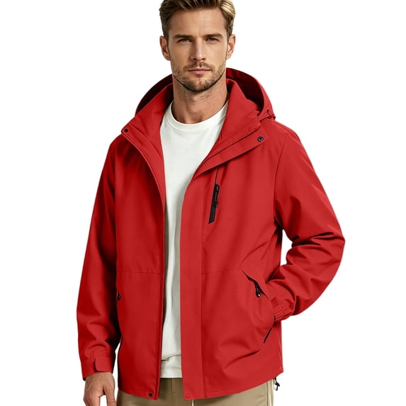 Rexolia Men’s Waterproof Rain Jacket Hooded Lightweight Breathable Packable Outdoor Hiking Red 2XL