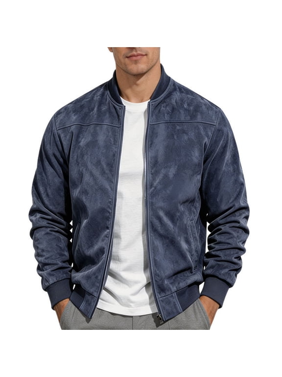 Men’s Windproof Lightweight Jacket Zip Up Mock Neck Spring Fall Outdoor Work Casual Navy L