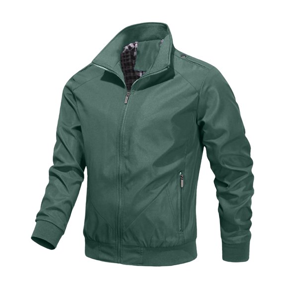 Rexolia Men’s Zip Front Golf Jacket Lightweight Plaid Lined Slim Fit Casual Outdoor Wind Resistant Army Green L