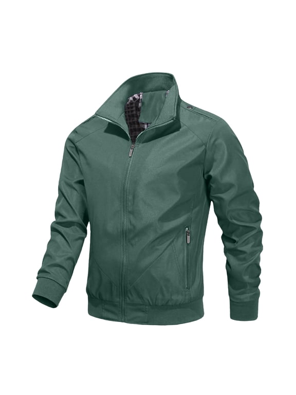 Men’s Zip Front Golf Jacket Lightweight Plaid Lined Slim Fit Casual Outdoor Wind Resistant Army Green XL