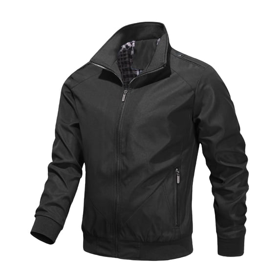 Rexolia Men’s Zip Front Golf Jacket Lightweight Plaid Lined Slim Fit Casual Outdoor Wind Resistant Black 2XL