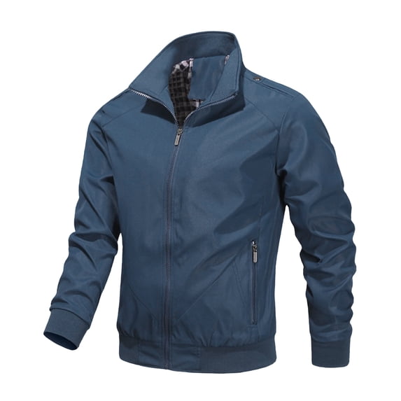 Rexolia Men’s Zip Front Golf Jacket Lightweight Plaid Lined Slim Fit Casual Outdoor Wind Resistant Dark Blue L