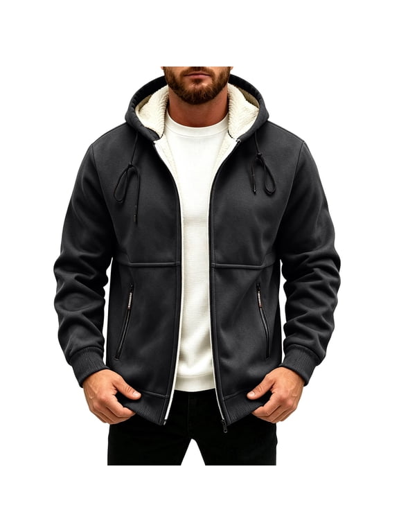 Men’s Zip Up Hoodie Sherpa Fleece Lined Heavyweight Warm Winter Sweatshirt Jacket Black 3XL