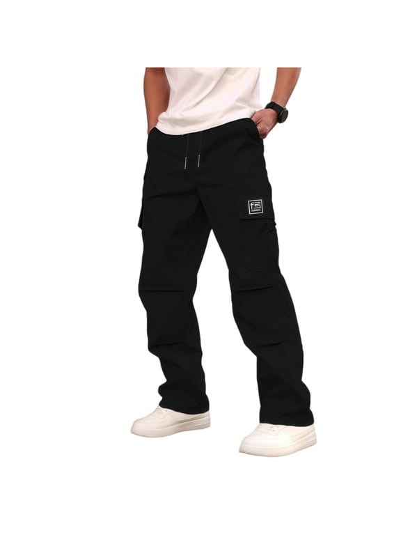 Mens Cargo Pants Breathable Multi Pocket Work Pants Elastic Waist Straight Leg Casual Outdoor Utility Daily Black 2XL