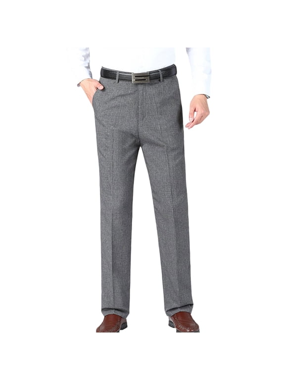 Mens Classic Fit Dress Pants Vintage Straight Leg Side Pockets Business Casual Trousers Gray 29
