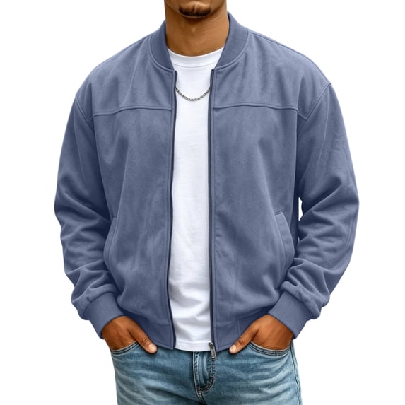 Rexolia Mens Cotton Jacket Lightweight Full Zip Windproof Stand Collar with Pockets Outdoor Hiking Fall Navy 2XL