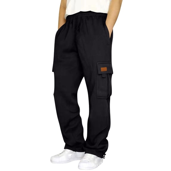 Rexolia Mens Designer Cargo Sweatpants Relaxed Multi Pocket Drawstring Waist Straight Leg Casual Black XL