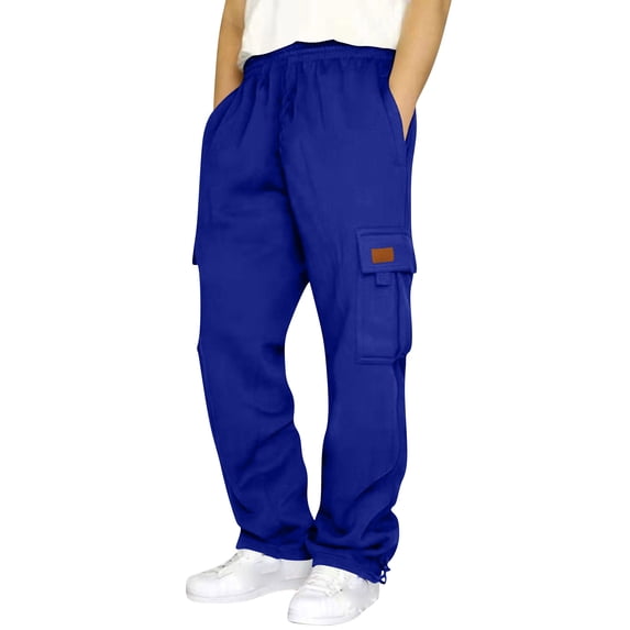 Rexolia Mens Designer Cargo Sweatpants Relaxed Multi Pocket Drawstring Waist Straight Leg Casual Blue L