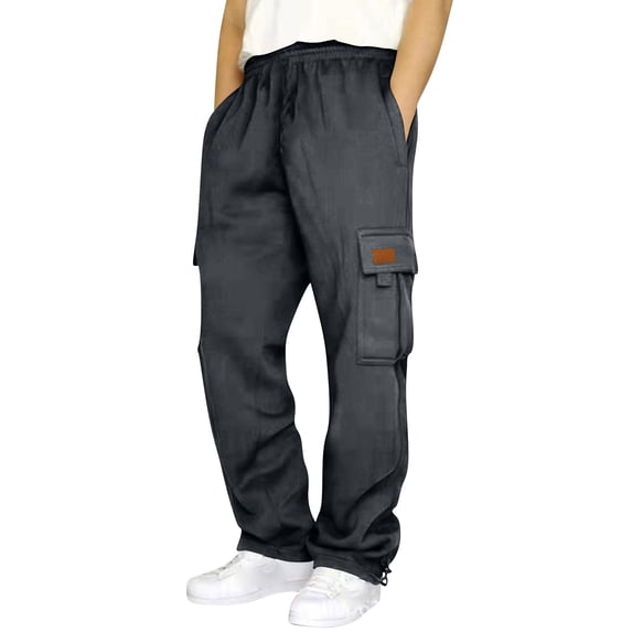 Rexolia Mens Designer Cargo Sweatpants Relaxed Multi Pocket Drawstring Waist Straight Leg Casual Dark Gray L