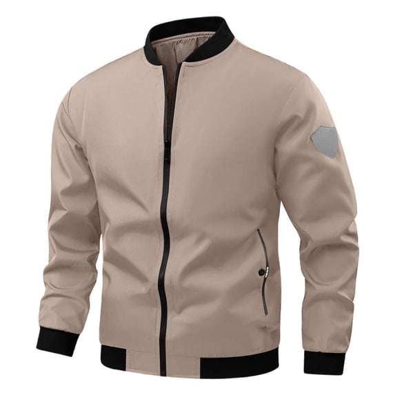 Rexolia Mens Flight Jacket Bomber Lightweight Windproof Zip Front Ribbed Cuffs Casual Spring Fall Streetwear Khaki M