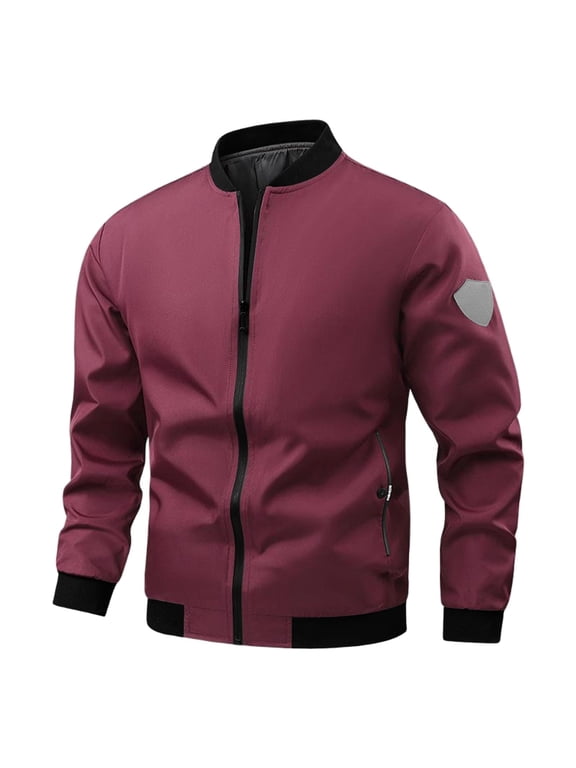 Mens Flight Jacket Bomber Lightweight Windproof Zip Front Ribbed Cuffs Casual Spring Fall Streetwear Red 3XL