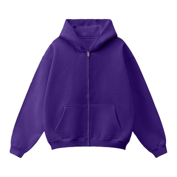 Rexolia Mens Full Zip Hooded Sweatshirt Fleece Soft Warm Ribbed Cuffs Hem Casual Fall Winter Relaxed Fit Dark Purple XL