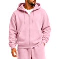 thumbnail image 1 of Rexolia Mens Full Zip Hoodie Long Sleeve Solid Color Plain Hooded Sweatshirt Casual Track Jacket Fall Spring Lightweight Pink S, 1 of 5