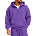 thumbnail image 1 of Rexolia Mens Full Zip Hoodie Long Sleeve Solid Color Plain Hooded Sweatshirt Casual Track Jacket Fall Spring Lightweight Purple M, 1 of 5