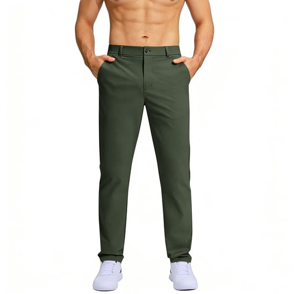 Rexolia Mens Golf Pants Stretch Quick Dry Lightweight Slim Fit Casual Work Trousers Army Green L