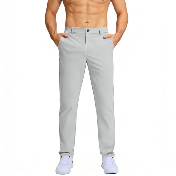 Rexolia Mens Golf Pants Stretch Quick Dry Lightweight Slim Fit Casual Work Trousers Light Gray XL