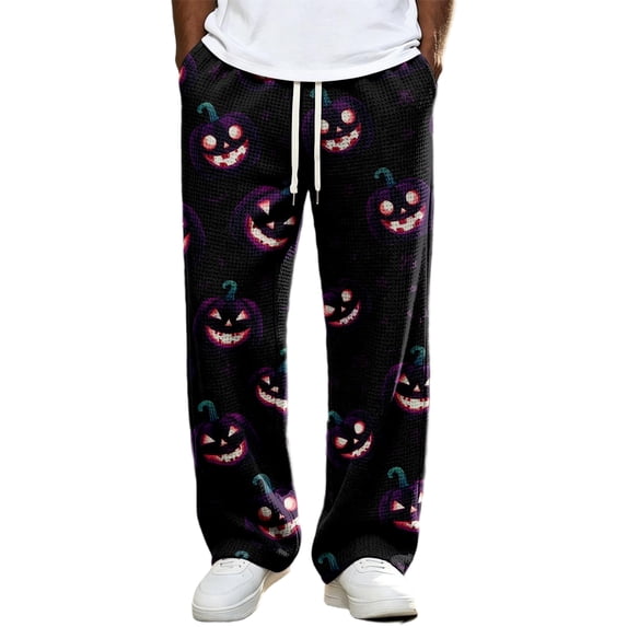 Rexolia Mens Halloween Pajama Pants Straight Leg Pumpkin Bat Web Print Drawstring Lounge Sleepwear Light Gray 2XL